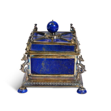 View full screen - View 1 of Lot 510. A Silver and Lapis Lazuli Box, Probably English, Early 17th Century with Later Alterations.