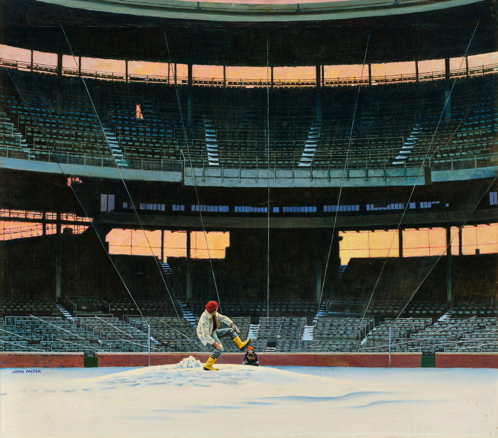 View full screen - View 1 of Lot 594. Boy Throwing Snowballs in Stadium (Wrigley Field).
