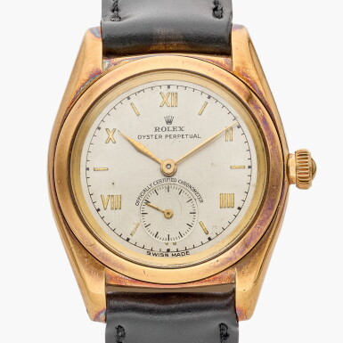 View full screen - View 1 of Lot 595. Reference 3131 Oyster Perpetual 'Bubbleback' | A yellow gold automatic wristwatch, Circa 1946.