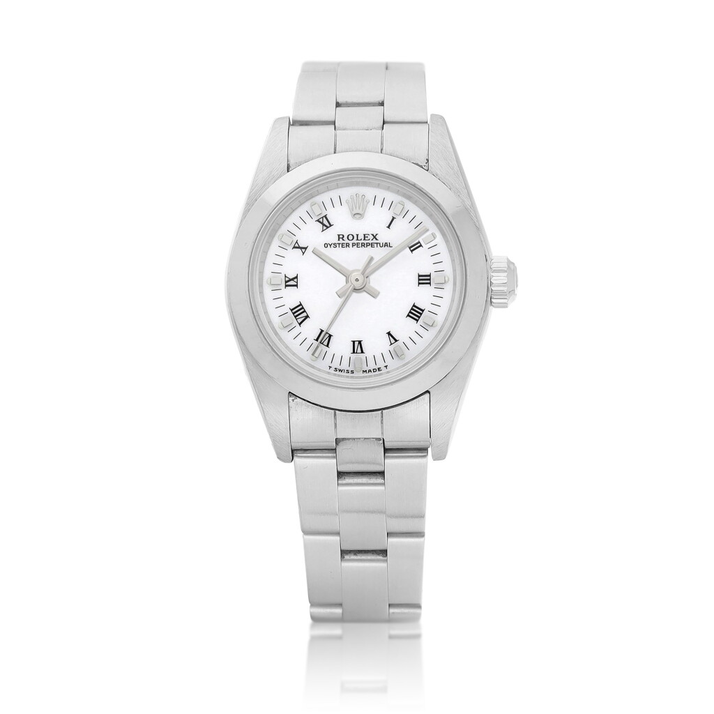 View full screen - View 1 of Lot 8094. Oyster Perpetual, Reference 76080 | A stainless steel wristwatch with bracelet, Circa 1999 | 勞力士 | Oyster Perpetual 型號76080 | 精鋼鏈帶腕錶,約1999年製.