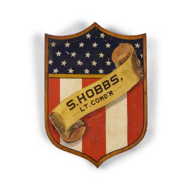 View full screen - View 1 of Lot 250. American Polychrome-Paint-Decorated Patriotic Wooden Shield Sign, Late 19th Century.
