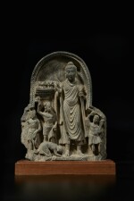 A gray schist relief depicting the Dipankara Jataka, Ancient region of Gandhara, circa 3rd century