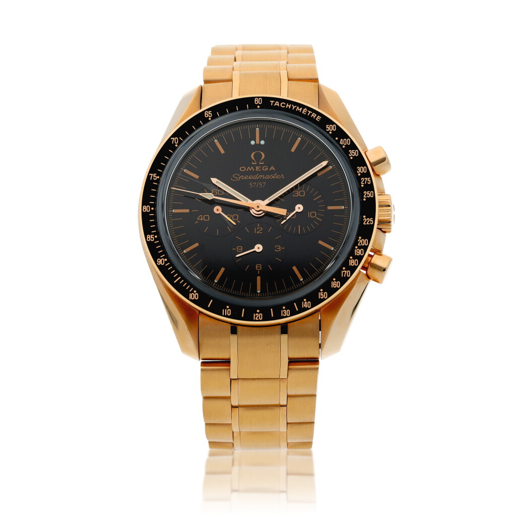 View full screen - View 1 of Lot 38. Reference 311.63.42.50.01.001 Speedmaster 50th Anniversary A limited edition pink gold chronograph wristwatch with bracelet, circa 2007.