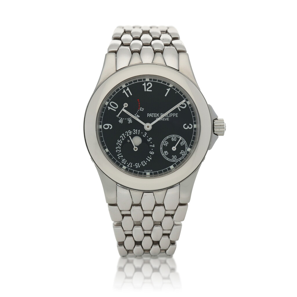 View full screen - View 1 of Lot 524. Neptune, Ref. 5085/1 Stainless steel wristwatch with moon phases, date, power reserve indication and bracelet Made in 1998.