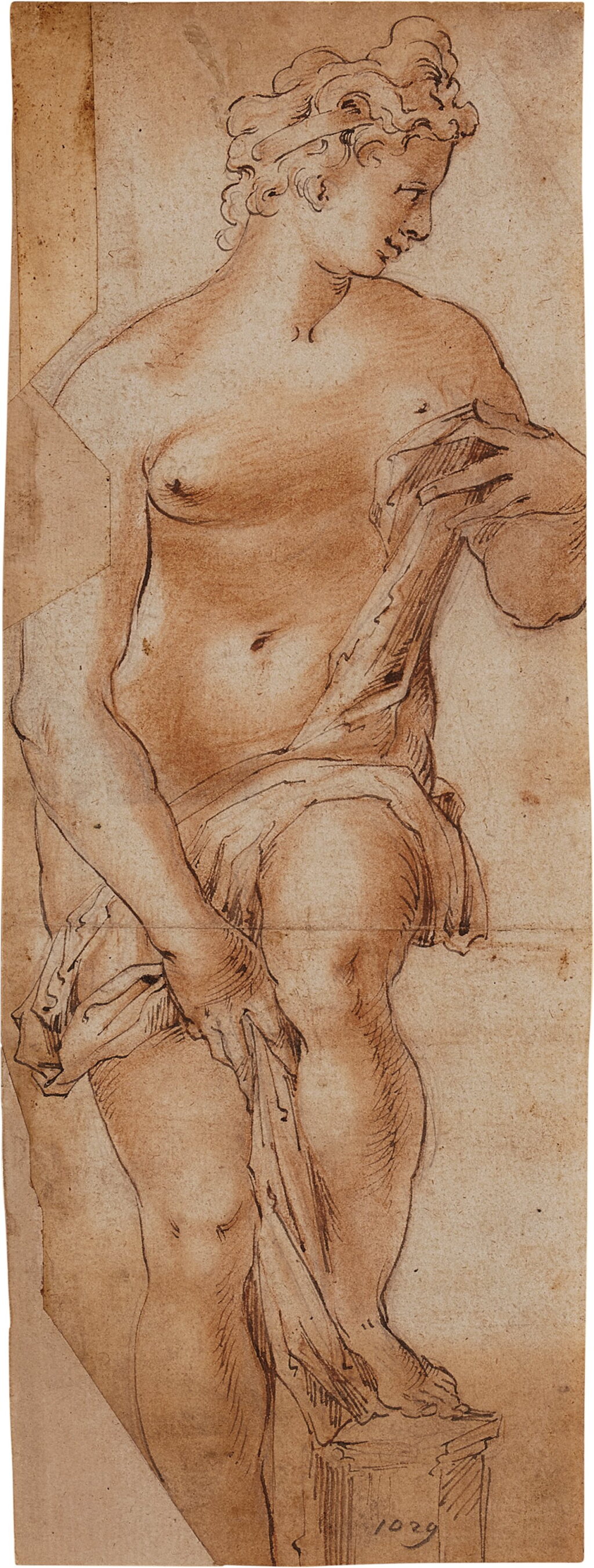 View full screen - View 1 of Lot 1915. Recto: Venus Bathing, after Giambologna; Verso: A partial study of an Architectural Detail.