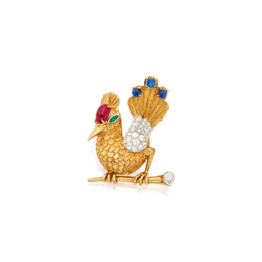 View full screen - View 1 of Lot 53. GOLD, GEM-SET AND DIAMOND CLIP, CARTIER, FRANCE.