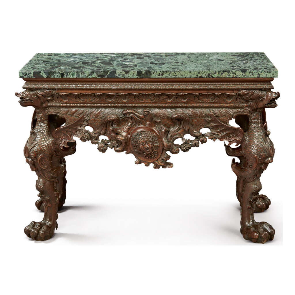 View full screen - View 1 of Lot 111. A GEORGE II CARVED WALNUT SIDE TABLE, CIRCA 1745.