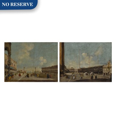 View full screen - View 1 of Lot 22. Venice, a view of St. Mark's Square towards San Geminiano & Venice, a view of the Piazzetta towards San Giorgio Maggiore.
