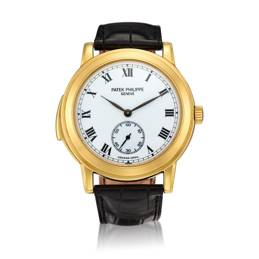 View full screen - View 1 of Lot 8001. Reference 5079 | A yellow gold minute repeating wristwatch with cathedral gongs and enamel dial, Circa 2004 | 百達翡麗 | 型號 5079 | 黃金三問腕錶,備大教堂音簧及琺瑯錶盤,約2004年製.