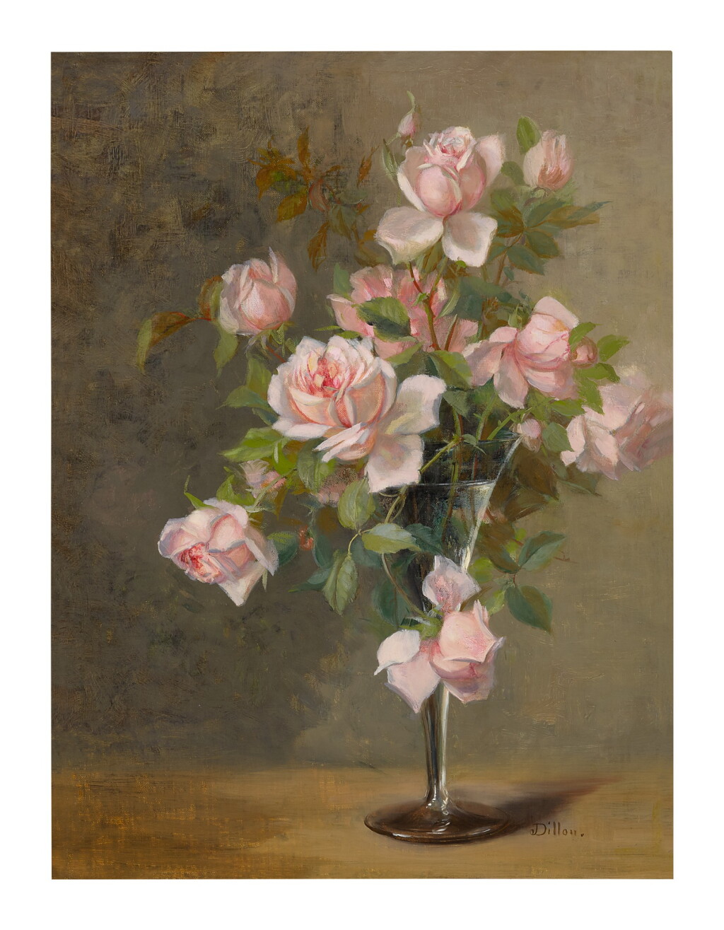 View full screen - View 1 of Lot 75. JULIA MCENTEE DILLON | PINK ROSES IN A GLASS.
