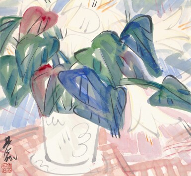 View full screen - View 1 of Lot 3028. 林風眠 盆花 | Lin Fengmian, Flowers in a Vase.