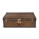 Ebene Monogram Coated Canvas Travel Trunk Brass Hardware, Early 20th Century