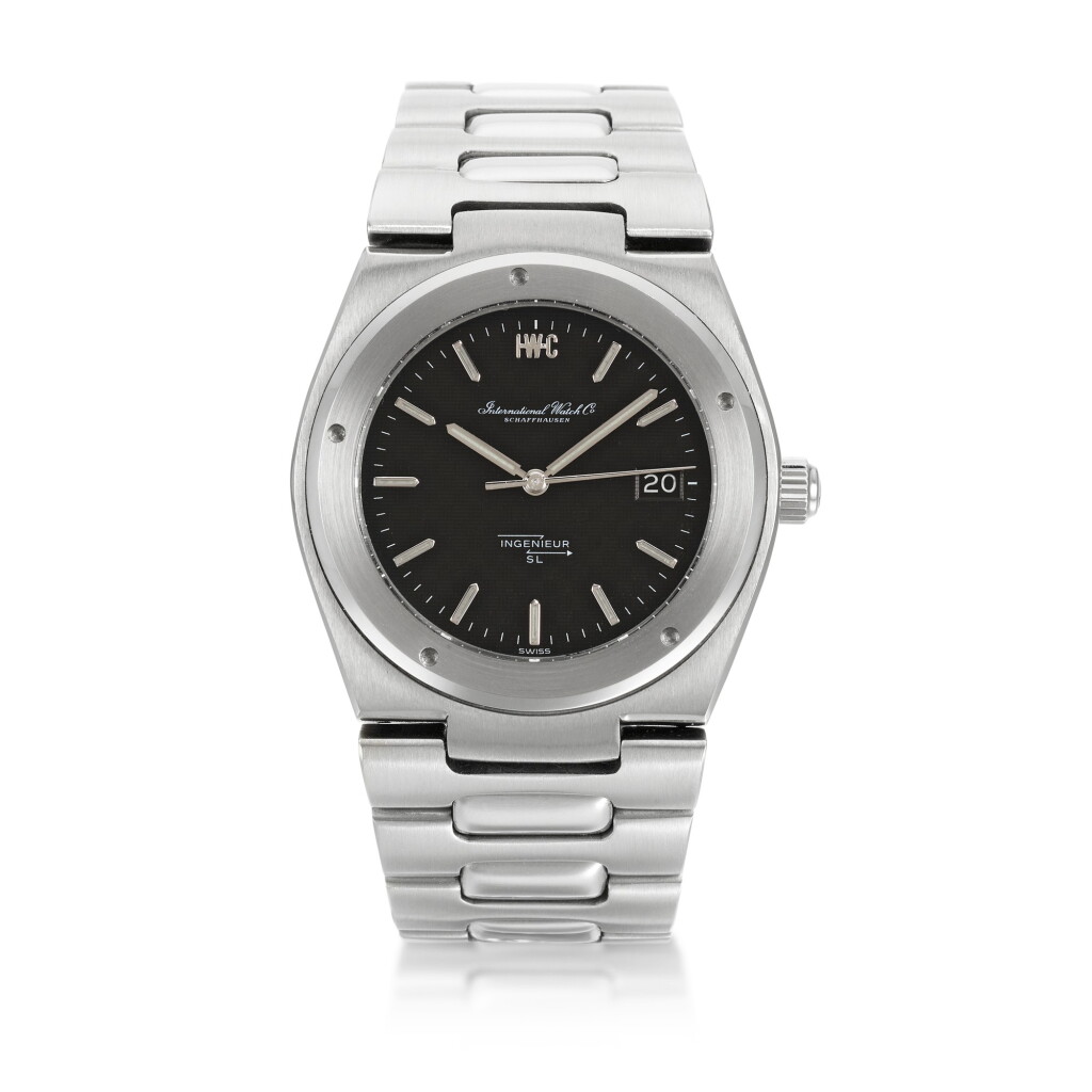 View full screen - View 1 of Lot 455. IWC | 'JUMBO' INGENIEUR SL, REF 1832 STAINLESS STEEL BRACELET WATCH WITH DATE CIRCA 1978.