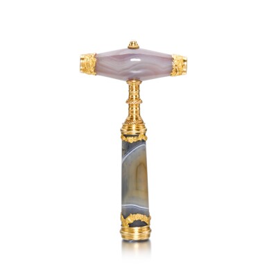 View full screen - View 1 of Lot 7. An unusual gold-mounted hardstone corkscrew/seal, London, circa 1765,.
