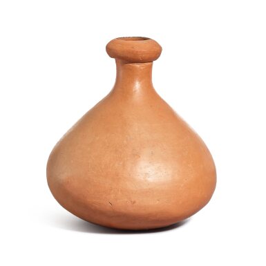 View full screen - View 1 of Lot 801. A red pottery garlic-mouth bottle vase Yangshao culture, Banpo phase, c. 4800-4300 B.C. 仰韶文化 半坡類型 紅陶蒜頭瓶.