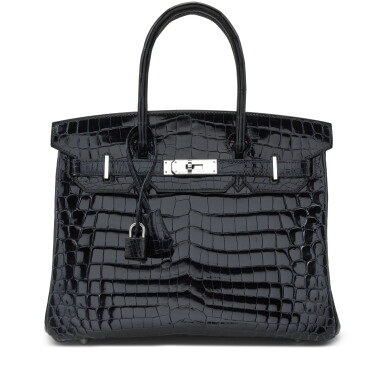 View full screen - View 1 of Lot 45. Bleu Nuit Shiny Niloticus Crocodile Birkin 30 Palladium Hardware, 2010.