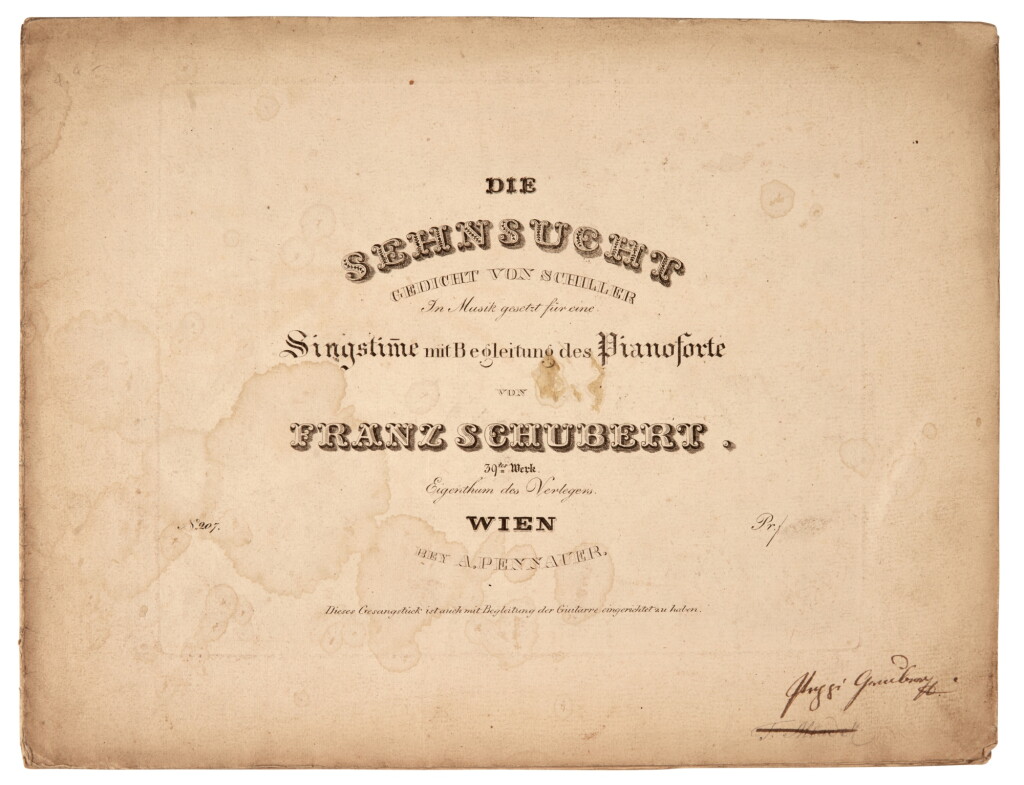 View full screen - View 1 of Lot 34. F. Schubert. "Die Sehnsucht", D.636, first edition, 1826.