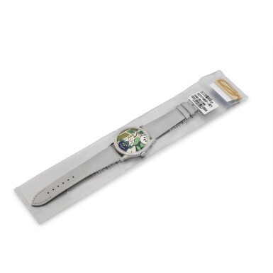 View full screen - View 1 of Lot 2234. Reference 5077 | A limited edition platinum and diamond-set wristwatch with cloisonné and paillonné enamel depicting Japanese kimono in single factory seal, Circa 2014 | 百達翡麗 | 型號5077 | 限量版鉑金鑲鑽石腕錶,備掐絲及金屬薄片嵌飾琺瑯錶盤,情景描繪日式和服,原廠未開封,約2014年製.