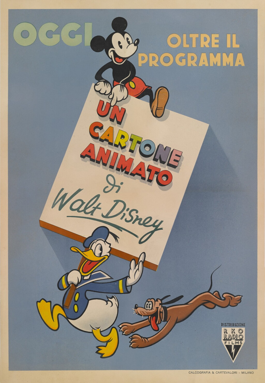View full screen - View 1 of Lot 18. WALT DISNEY ANIMATION / UN CARTONE ANIMATO (1940'S) POSTER, ITALIAN.