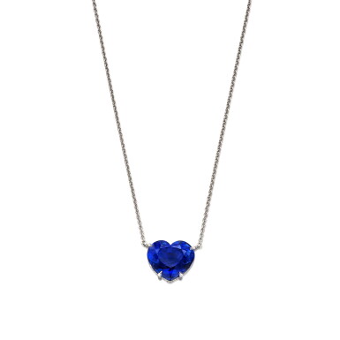View full screen - View 1 of Lot 1716. Sapphire and Diamond Pendent Necklace | 12.54克拉 天然「緬甸皇家藍」未經加熱藍寶石 配 鑽石 項鍊.
