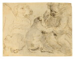 A child playing with dogs