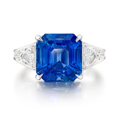 View full screen - View 1 of Lot 1325. SAPPHIRE AND DIAMOND RING | 7.08克拉 天然 「馬達加斯加」未經加熱藍寶石 配 鑽石 戒指.