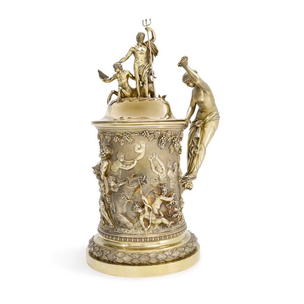 View full screen - View 1 of Lot 249. A LARGE GEORGE IV SILVER-GILT TANKARD, PAUL STORR, LONDON, 1829.