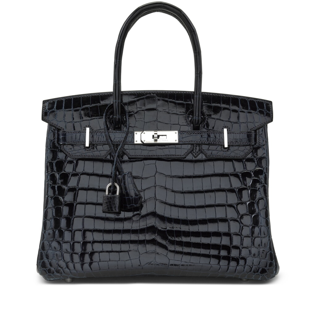 View full screen - View 1 of Lot 45. Bleu Nuit Shiny Niloticus Crocodile Birkin 30 Palladium Hardware, 2010.