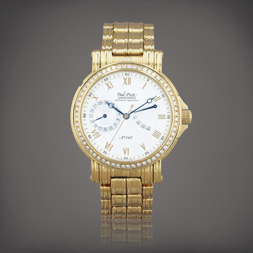 View full screen - View 1 of Lot 459. Atelier 1200 Montre bracelet en or jaune et sertie de diamants avec date et réserve de marche | Yellow gold and diamond-set wristwatch with date, power reserve and bracelet Vers 2009 | Circa 2009.