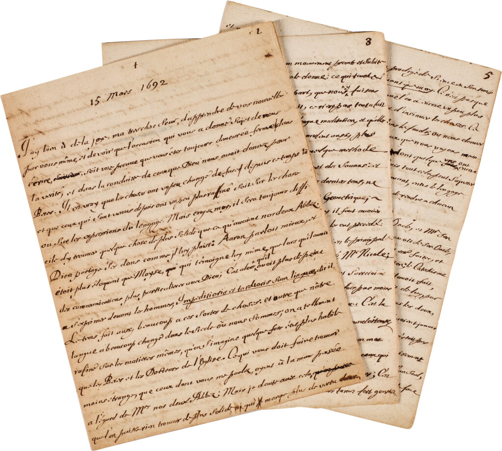 View full screen - View 1 of Lot 3. Letter, possibly copy, to "ma tres chere Seur", 15 March 1692.