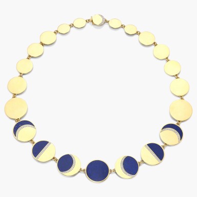 View full screen - View 1 of Lot 924. Gold, Lapis Lazuli and Diamond 'Moon Phases' Necklace.
