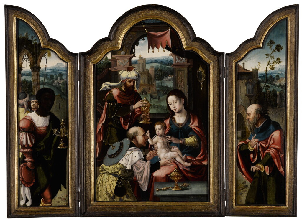 View full screen - View 1 of Lot 114. PIETER COECKE VAN AELST THE ELDER AND WORKSHOP | TRIPTYCH WITH THE ADORATION OF THE MAGI.