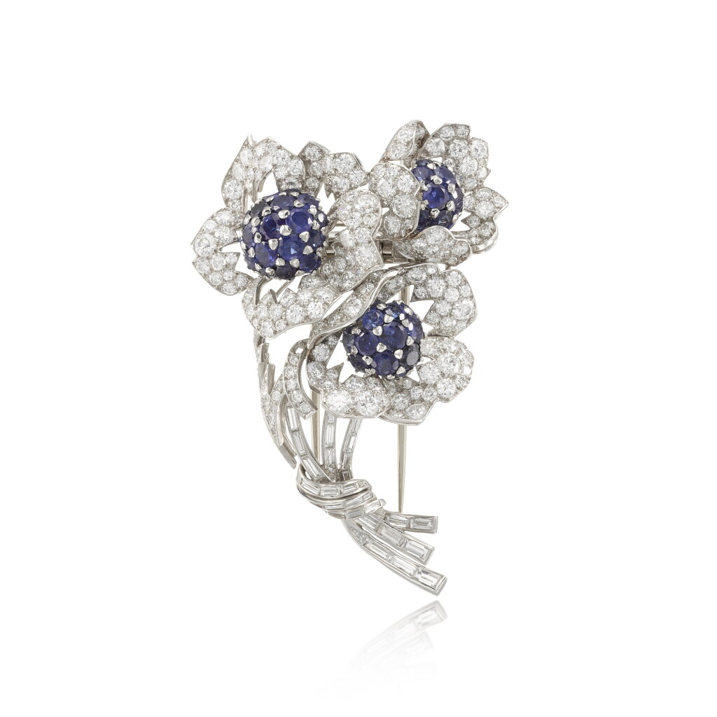 View full screen - View 1 of Lot 92. Sapphire and Diamond Brooch, Mid 20th Century.