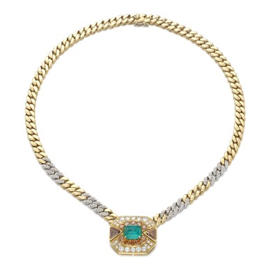 View full screen - View 1 of Lot 1255. Emerald and diamond necklace.