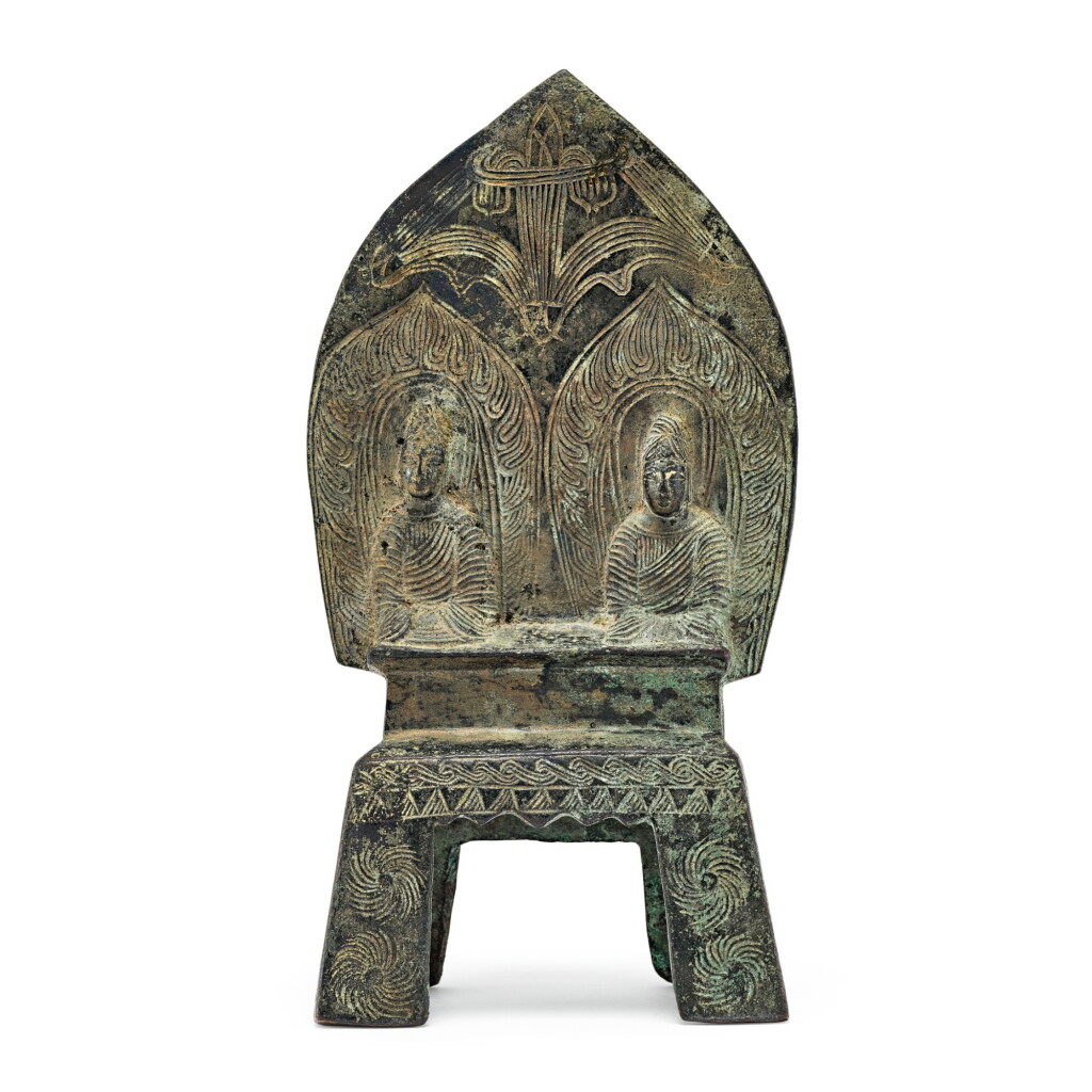 View full screen - View 1 of Lot 146. A BRONZE VOTIVE FIGURE OF SHAKYAMUNI BUDDHA AND PRABHUTARATNA BUDDHA, NORTHERN WEI DYNASTY, DATED 8TH YEAR OF THE TAIHE PERIOD, CORRESPONDING TO 484 AD. | 北魏太和八年(484年) 銅釋迦多寶二佛並坐像.
