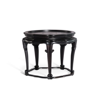 View full screen - View 1 of Lot 5894. An inscribed zitan 'lady' stand, Qing dynasty, 19th century | 清十九世紀 紫檀刻仕女像小几.