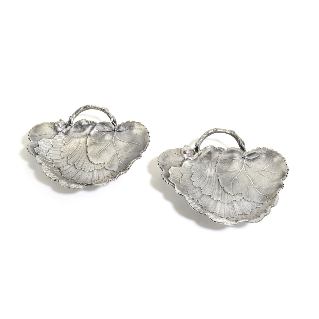 View full screen - View 1 of Lot 35. A pair of French silver leaf-shaped dishes, Maison Odiot, Paris, probably circa 1860.