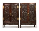A PAIR OF CARVED 'HONGMU' SQUARE-CORNER CABINETS, LATE 19TH / EARLY 20TH CENTURY