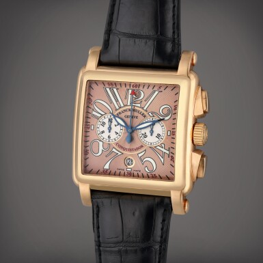 View full screen - View 1 of Lot 384. Reference CC5NBZ 10000 Conquistador Cortez Chronograph | A pink gold automatic rectangular chronograph wristwatch with date, Circa 2005.