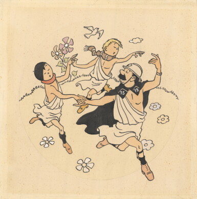 View full screen - View 1 of Lot 188. Quick et Flupke. (5e série) 1951. Dessin original de Hergé, mis en couleurs par Dessicy. 1951. 15 x 15 cm. .