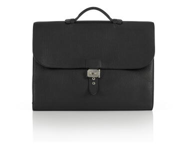 View full screen - View 1 of Lot 39. Hermès Sac a Depeches Briefcase in Black Togo Leather with Palladium Hardware.