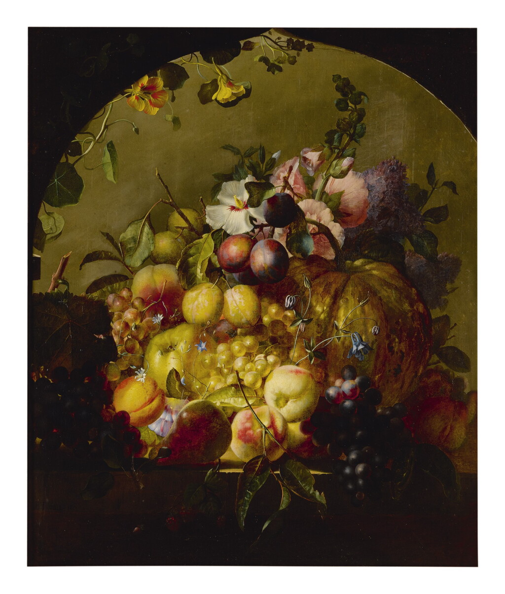View full screen - View 1 of Lot 18. JEAN-BAPTISTE ROBIE | STILL LIFE WITH FRUIT AND FLOWERS .