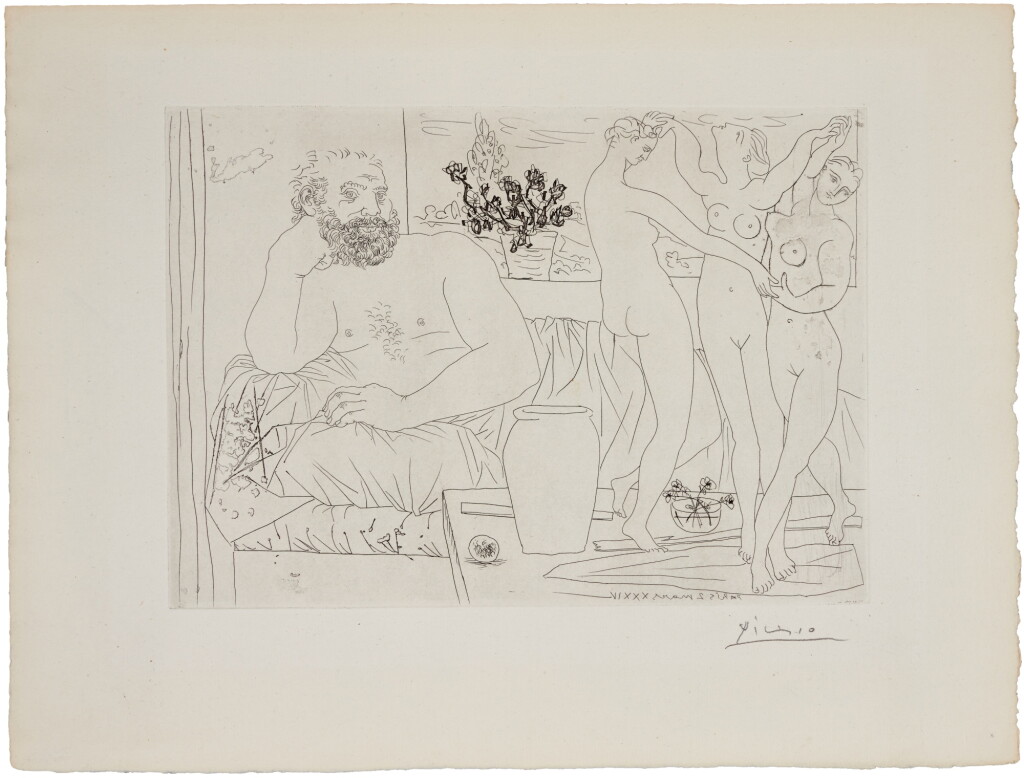 View full screen - View 1 of Lot 116. Sculpteur et trois danseuses sculptées, from la suite Vollard (B. 217; Ba. 421).