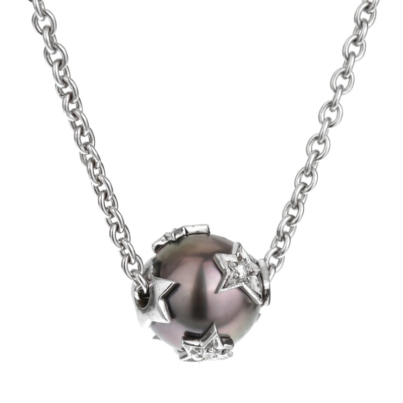 Chanel White Gold, Cultured Pearl And Diamond Comete Pendant
