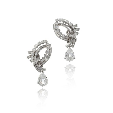 View full screen - View 1 of Lot 749. Pair of diamond earrings.