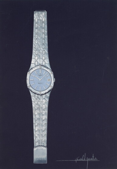 View full screen - View 1 of Lot 2. First draft for the prototype of the Audemars Piguet Royal Oak with accompanying NFT Circa 1972.