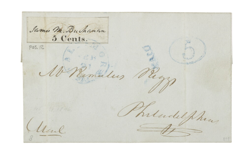 View full screen - View 1 of Lot 2. Postmaster's Provisional, Baltimore, MD. 1845 5c Black (3X1).