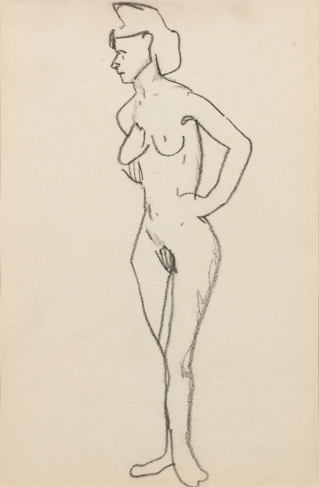 View full screen - View 1 of Lot 245. Femme nue debout de trois quarts vers la gauche, main à la hanche.