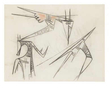 View full screen - View 1 of Lot 26. WIFREDO LAM | SANS TITRE (OISEAUX ET FEMME CHEVAL).