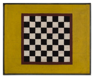 View full screen - View 1 of Lot 1446. AMERICAN POLYCHROME-PAINTED WOODEN CHECKER GAMEBOARD, THIRD QUARTER 19TH CENTURY.